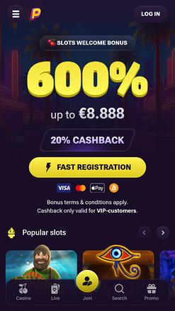 Page d'accueil mobile de Prive Casino