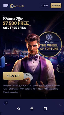Page d'accueil mobile du casino Prive City
