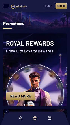 Page mobile des promotions du casino Prive City