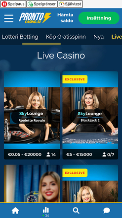 Pronto Casino Mobile Croupier en direct