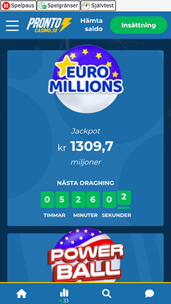 Loterie mobile Pronto Casino