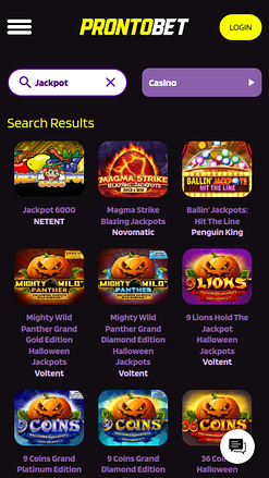 Jackpot mobile du casino Prontobet