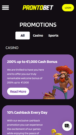 Promotions mobiles du casino Prontobet