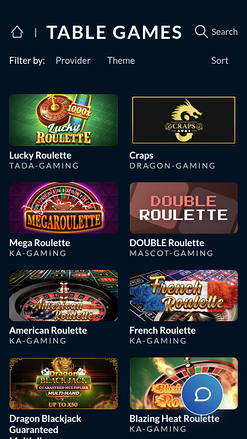 Jeux de table mobiles de Punt Casino