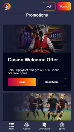 Promotions mobiles du casino PuppyBet