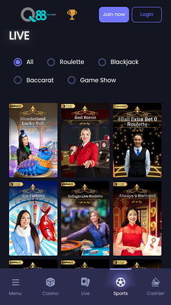 Croupier dal vivo mobile Q88bets