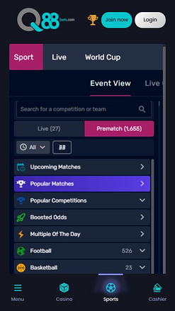 Q88bets Мобильные спортивные предложения