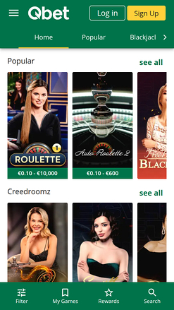 Casino mobile QBet avec croupier en direct