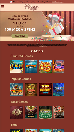 Queen Vegas Casino Mobile Homepage