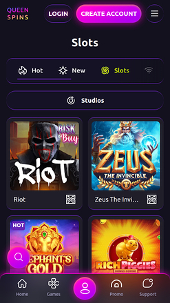 Jeux mobiles du casino QueenSpins