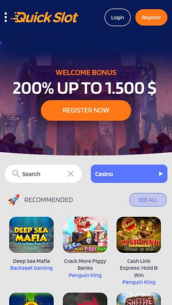 Главная страница мобильного приложения казино QuickSlot
