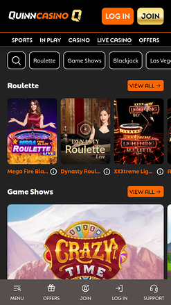 QuinnBet Casino Mobile Live Dealer