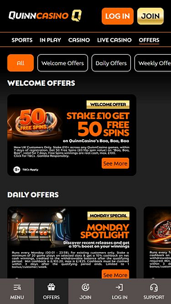 Promozioni per dispositivi mobili del casinò QuinnBet