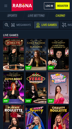 Casino mobile Rabona avec croupier en direct