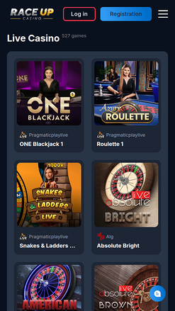 Casino mobile Raceup avec croupier en direct