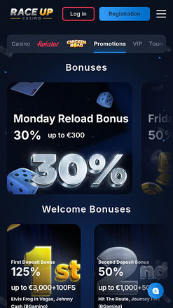 Promotions mobiles de Raceup Casino