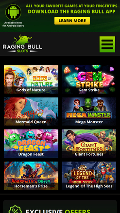 Giochi per dispositivi mobili di Raging Bull Casino