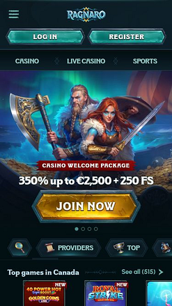 Ragnaro Casino Mobile Homepage