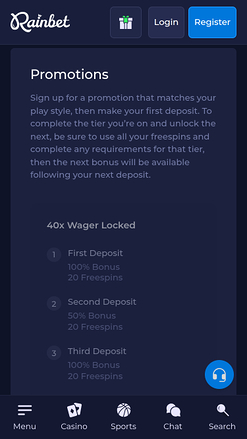 Rainbet Casino Mobile Promotions