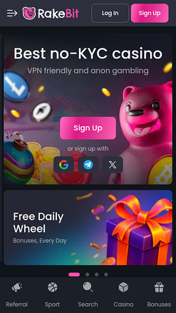 Page d'accueil mobile du casino RakeBit