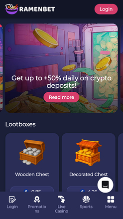 Page d'accueil mobile du casino RamenBet