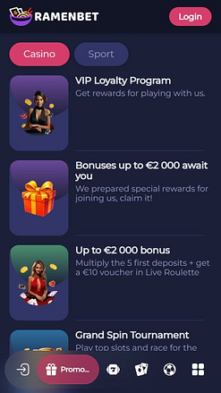 Promociones móviles del casino RamenBet