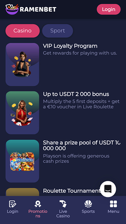 Promotions mobiles du casino RamenBet