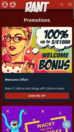 Promozioni per dispositivi mobili di Rant Casino