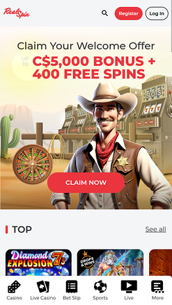 Home page mobile del casinò RealSpin