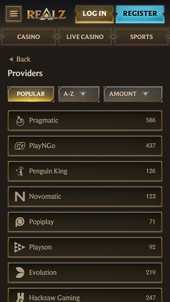 Développeurs de jeux de casino Realz