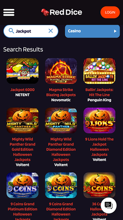 Jackpot mobile du casino Red Dice