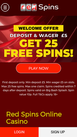 Page d'accueil mobile du casino Red Spins