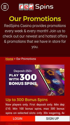 Promotions mobiles du casino Red Spins