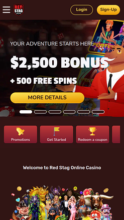Página de inicio móvil del Casino Red Stag