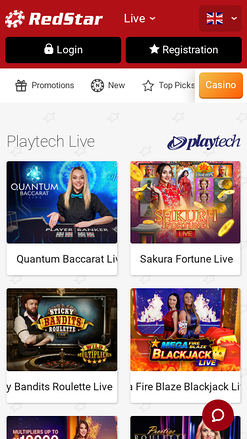 Casino mobile Red Star avec croupier en direct