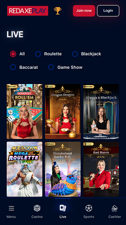 RedAxePlay Casino Mobile Live Dealer