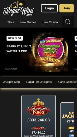 Regal Wins Casino Jackpot-Mobilseite