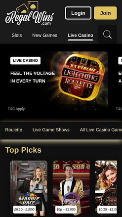 Regal Wins Casino Live-Dealer-Mobilseite