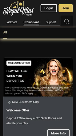 Regal Wins Casino-Aktionen (Mobilseite)