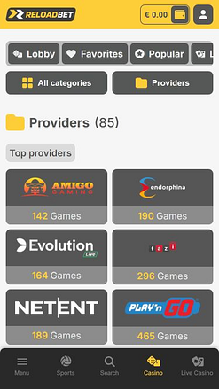 ReloadBet Casino Mobile Game Developers