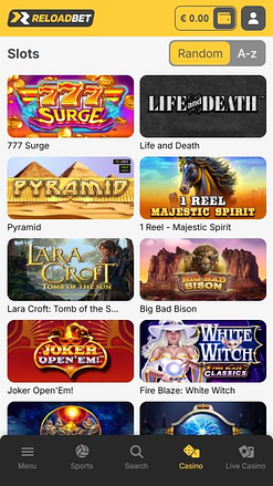 ReloadBet Casino Mobile Games