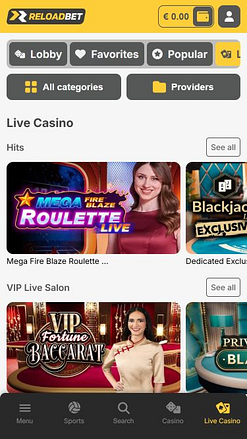 ReloadBet Casino Mobile Live Dealer