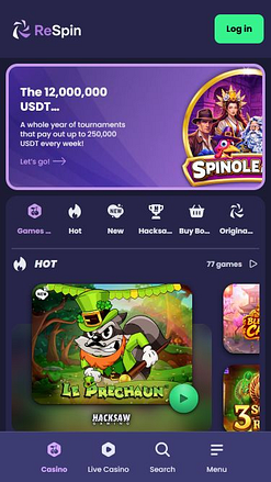Page d'accueil mobile de ReSpin Casino