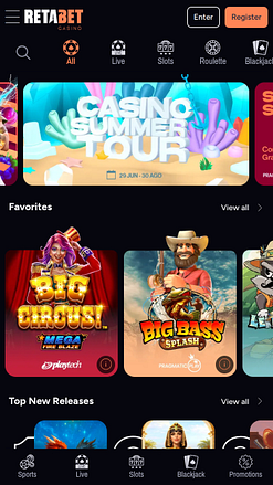 RetaBet Mobile Homepage