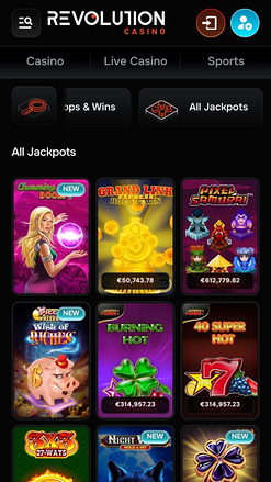 Мобильный джекпот казино Revolution
