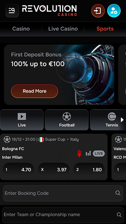 Мобильные спортивные игры в казино Revolution