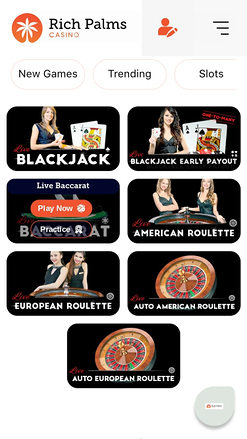 Casino mobile Rich Palms avec croupier en direct