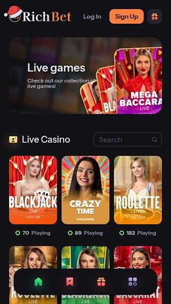 Casino RichBet con crupier en vivo móvil