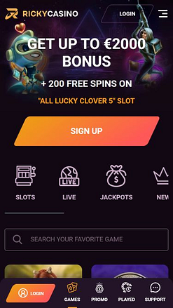 Ricky Casino Mobile Homepage