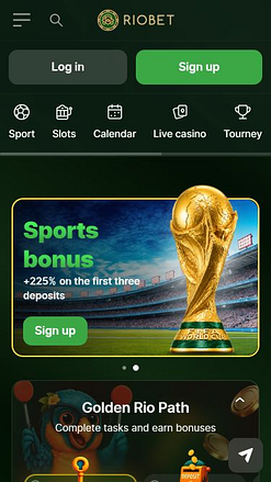 Главная страница мобильного приложения казино RioBet